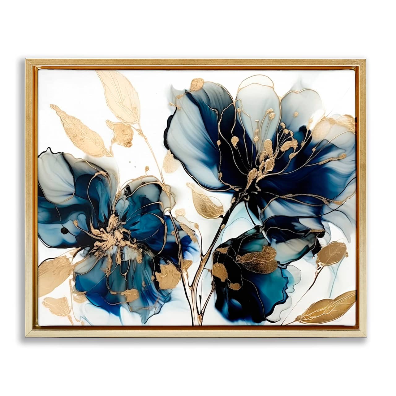 Stupell Industries Blue Swirling Modern Flowers Floater Framed Art